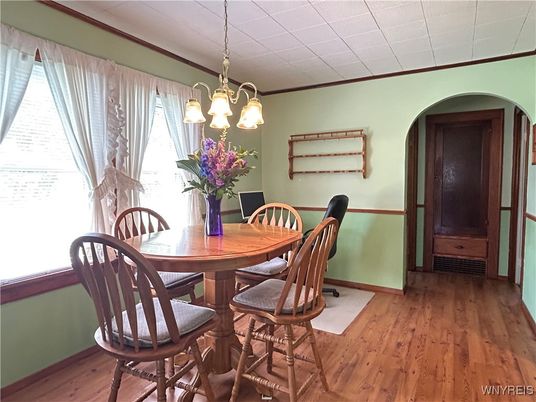 Dining room, Interior, Pendant Lights, Wood Texture Flooring