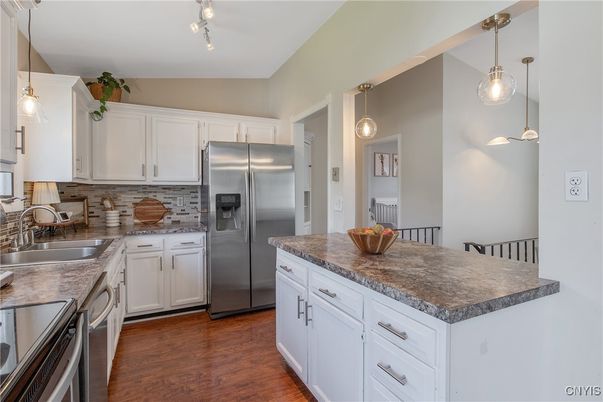 Interior, Kitchen, Pendant Lights, Stainless Steel Appliances, Wood Texture Flooring