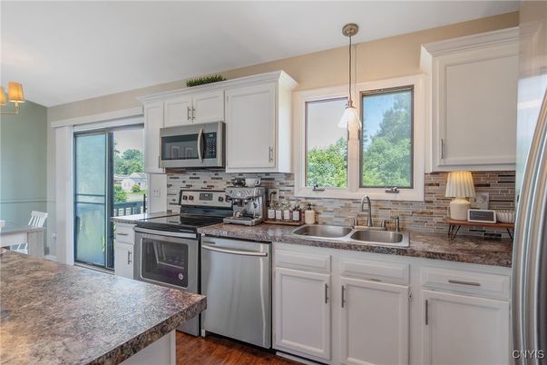 Interior, Kitchen, Pendant Lights, Stainless Steel Appliances, Wood Texture Flooring
