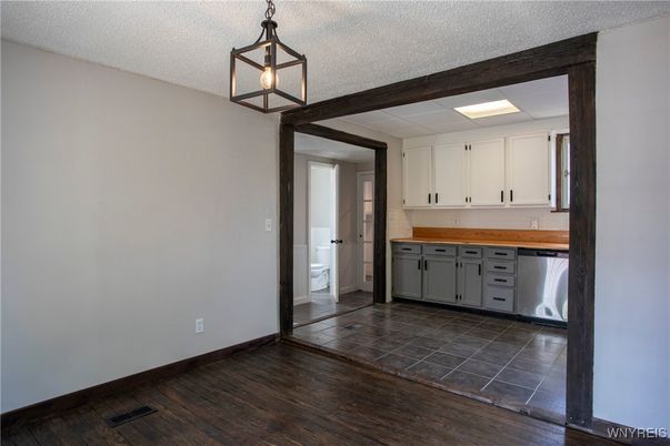Interior, Kitchen, Pendant Lights, Wood Texture Flooring