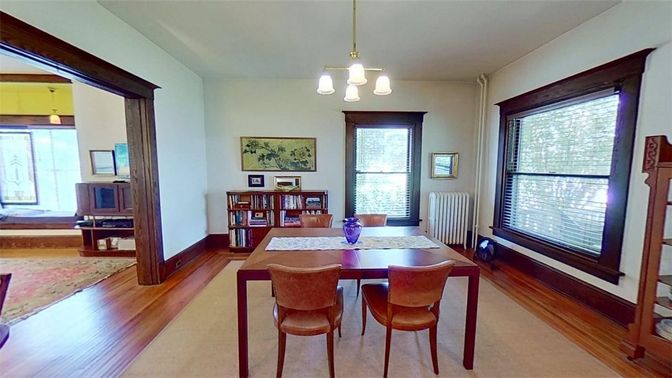 Dining room, Interior, Pendant Lights, Wood Texture Flooring