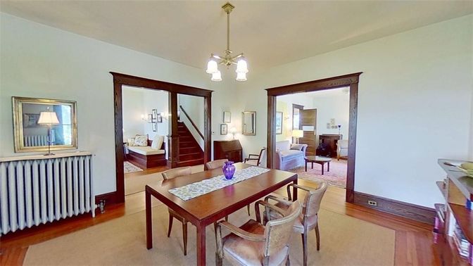 Dining room, Interior, Pendant Lights, Wood Texture Flooring
