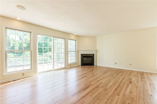 Empty room, Fireplace, Interior, Recessed Lighting, Wood Texture Flooring