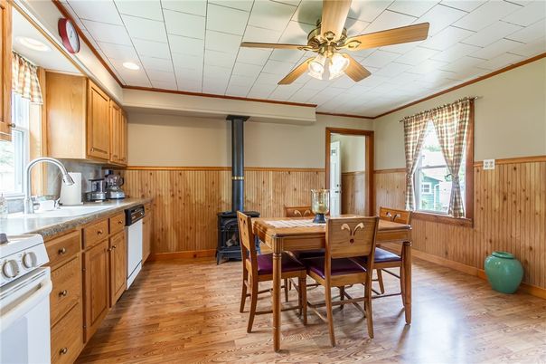 Dining room, Interior, Kitchen, Recessed Lighting, Wood Texture Flooring