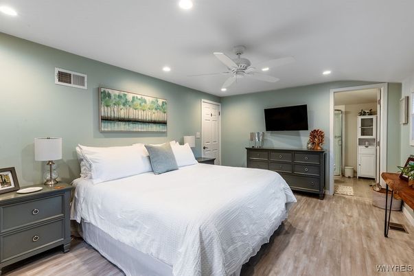 Bedroom, Interior, Recessed Lighting, Wood Texture Flooring