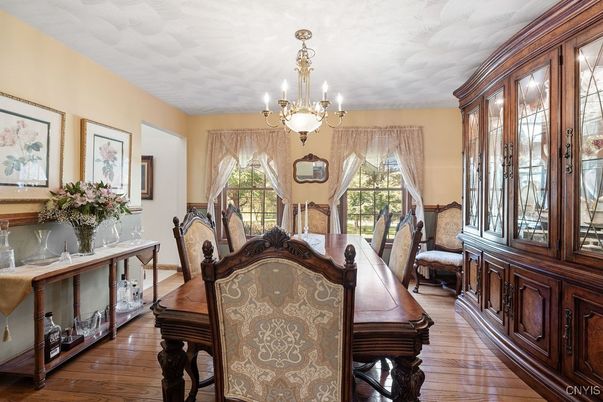 Chandelier, Dining room, Interior, Wood Texture Flooring