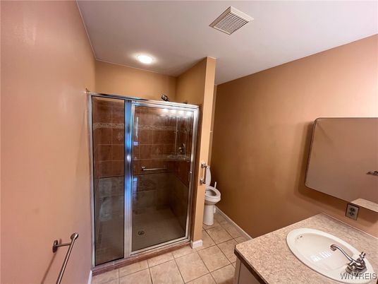 Bathroom, Glass Shower, Interior, Recessed Lighting