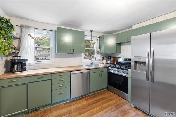 Interior, Kitchen, Stainless Steel Appliances, Wood Texture Flooring
