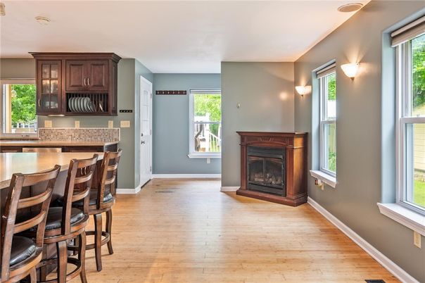 Fireplace, Interior, Kitchen, Wood Texture Flooring