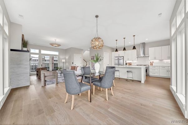 Dining room, Interior, Kitchen, Living room, Pendant Lights, Recessed Lighting, Wood Texture Flooring