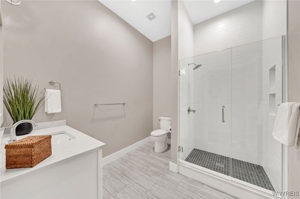Bathroom, Glass Shower, Interior, Recessed Lighting