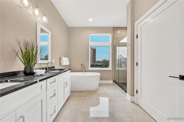 Bathroom, Dual Sink Vanities, Free Standing Baths, Glass Shower, Interior, Recessed Lighting