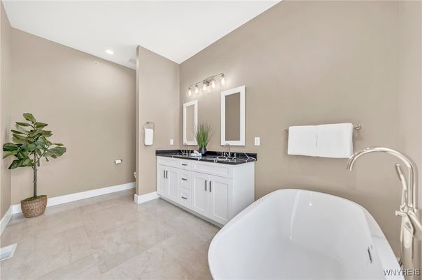Bathroom, Dual Sink Vanities, Free Standing Baths, Interior, Recessed Lighting