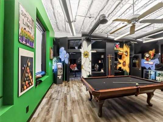 Billiard Table, Game Room, Interior, Wood Texture Flooring