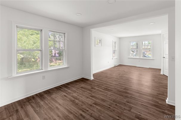 Empty room, Interior, Recessed Lighting, Wood Texture Flooring