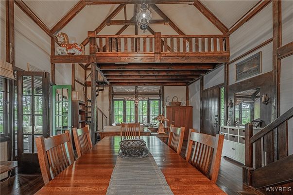 Dining room, Interior, Wooden Beams, Wood Texture Flooring