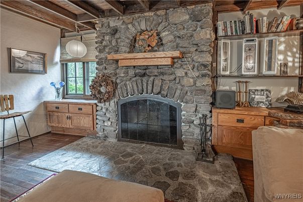 Fireplace, Interior, Stone Walls, Wood Texture Flooring