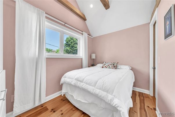 Bedroom, Interior, Recessed Lighting, Wooden Beams, Wood Texture Flooring
