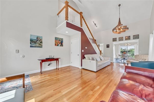 Interior, Living room, Pendant Lights, Recessed Lighting, Wood Texture Flooring