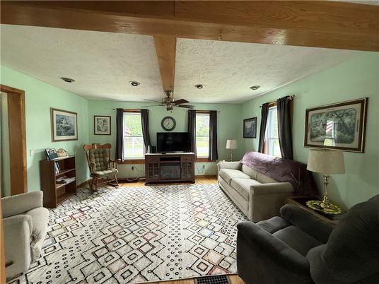 Interior, Living room, Recessed Lighting, Wooden Beams, Wood Texture Flooring