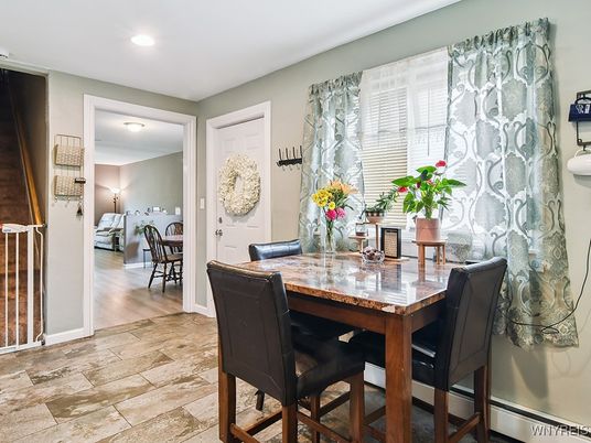 Dining room, Interior, Recessed Lighting, Wood Texture Flooring