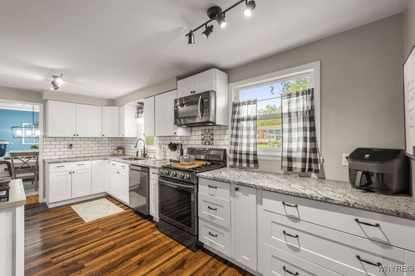 Interior, Kitchen, Stainless Steel Appliances, Wood Texture Flooring