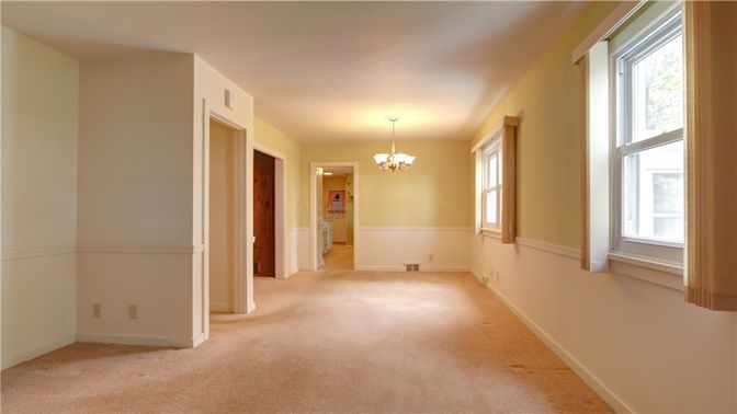 Chandelier, Empty room, Fireplace, Interior