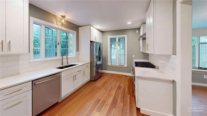 Interior, Kitchen, Recessed Lighting, Wood Texture Flooring