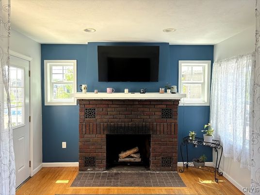 Fireplace, Interior, Recessed Lighting, Wood Texture Flooring