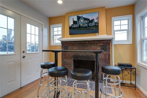 Fireplace, Interior, Recessed Lighting, Wood Texture Flooring