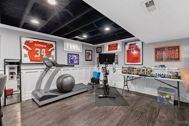 Fitness Equipment, Interior, Recessed Lighting, Wood Texture Flooring