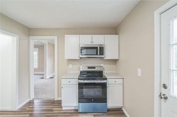 Interior, Kitchen, Stainless Steel Appliances, Wood Texture Flooring