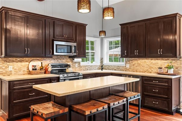 Interior, Kitchen, Pendant Lights, Stainless Steel Appliances, Wood Texture Flooring