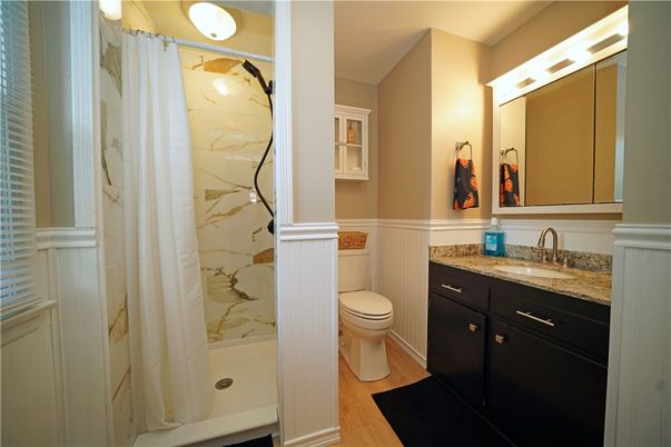 Bathroom, Interior, Marble Walls, Wood Texture Flooring
