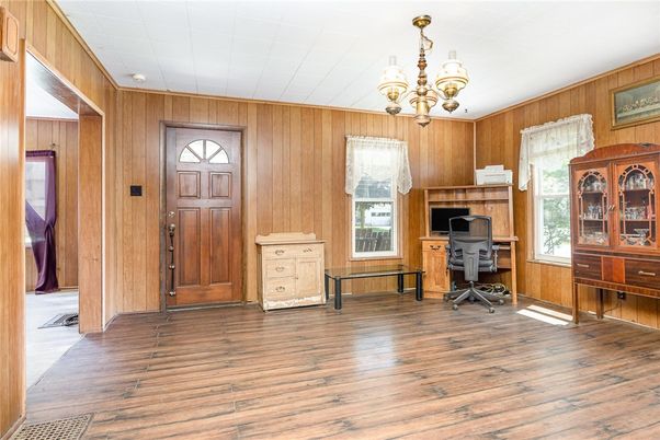 Chandelier, Home Office, Interior, Wood Texture Flooring, Wooden Walls