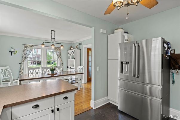 Interior, Kitchen, Pendant Lights, Stainless Steel Appliances, Wood Texture Flooring