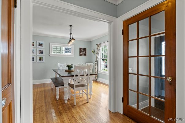 Dining room, Interior, Pendant Lights, Wood Texture Flooring