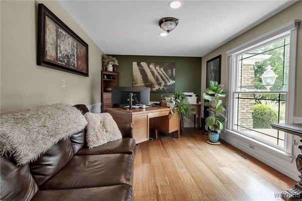Home Office, Interior, Recessed Lighting, Wood Texture Flooring