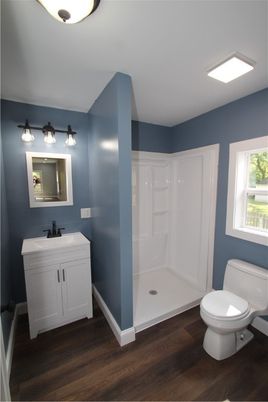 Bathroom, Interior, Recessed Lighting, Wood Texture Flooring