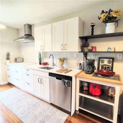 Interior, Kitchen, Stainless Steel Appliances, Wood Texture Flooring