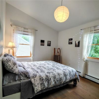 Bedroom, Interior, Pendant Lights, Wood Texture Flooring