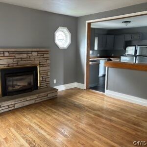 Fireplace, Interior, Kitchen, Wood Texture Flooring