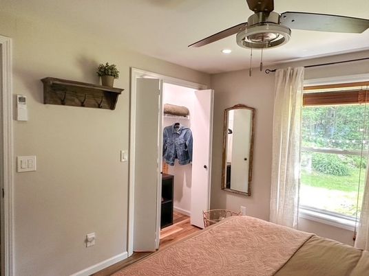 Bedroom, Interior, Recessed Lighting, Wood Texture Flooring