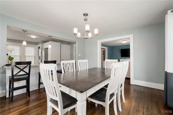 Chandelier, Dining room, Interior, Pendant Lights, Wood Texture Flooring