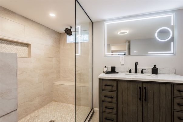 Bathroom, Glass Shower, Interior, Recessed Lighting