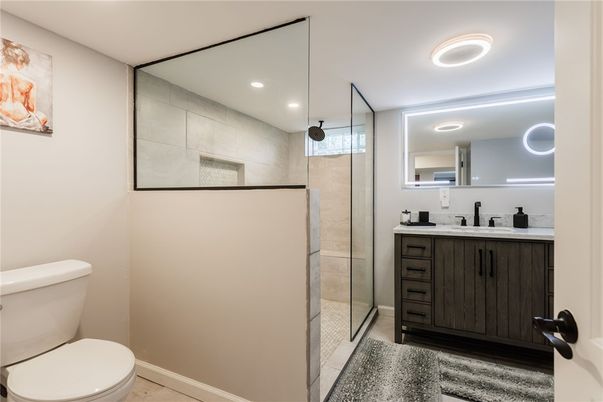 Bathroom, Glass Shower, Interior, Recessed Lighting