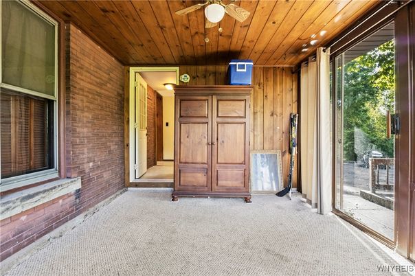 Empty room, Interior, Recessed Lighting, Stone Walls, Wooden Ceilings, Wooden Walls