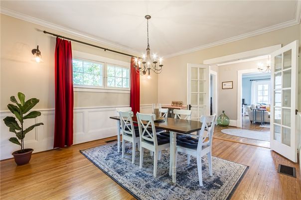 Chandelier, Dining room, Interior, Wood Texture Flooring
