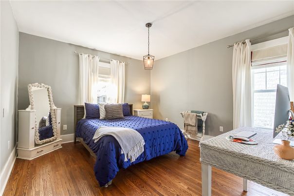 Bedroom, Interior, Pendant Lights, Wood Texture Flooring