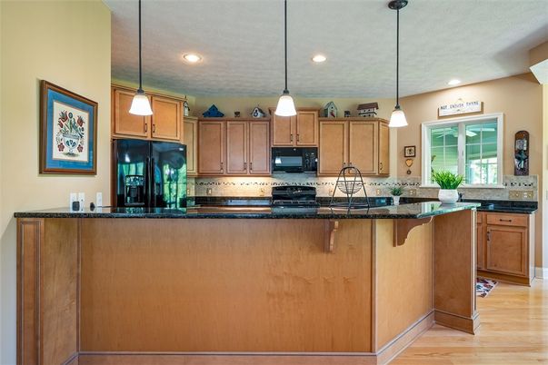 Interior, Kitchen, Pendant Lights, Recessed Lighting, Wood Texture Flooring